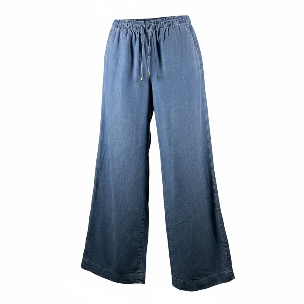 Anne Klein Chambray Wide Leg Pants Women’s Small Blue Drawstring Waist Flowy